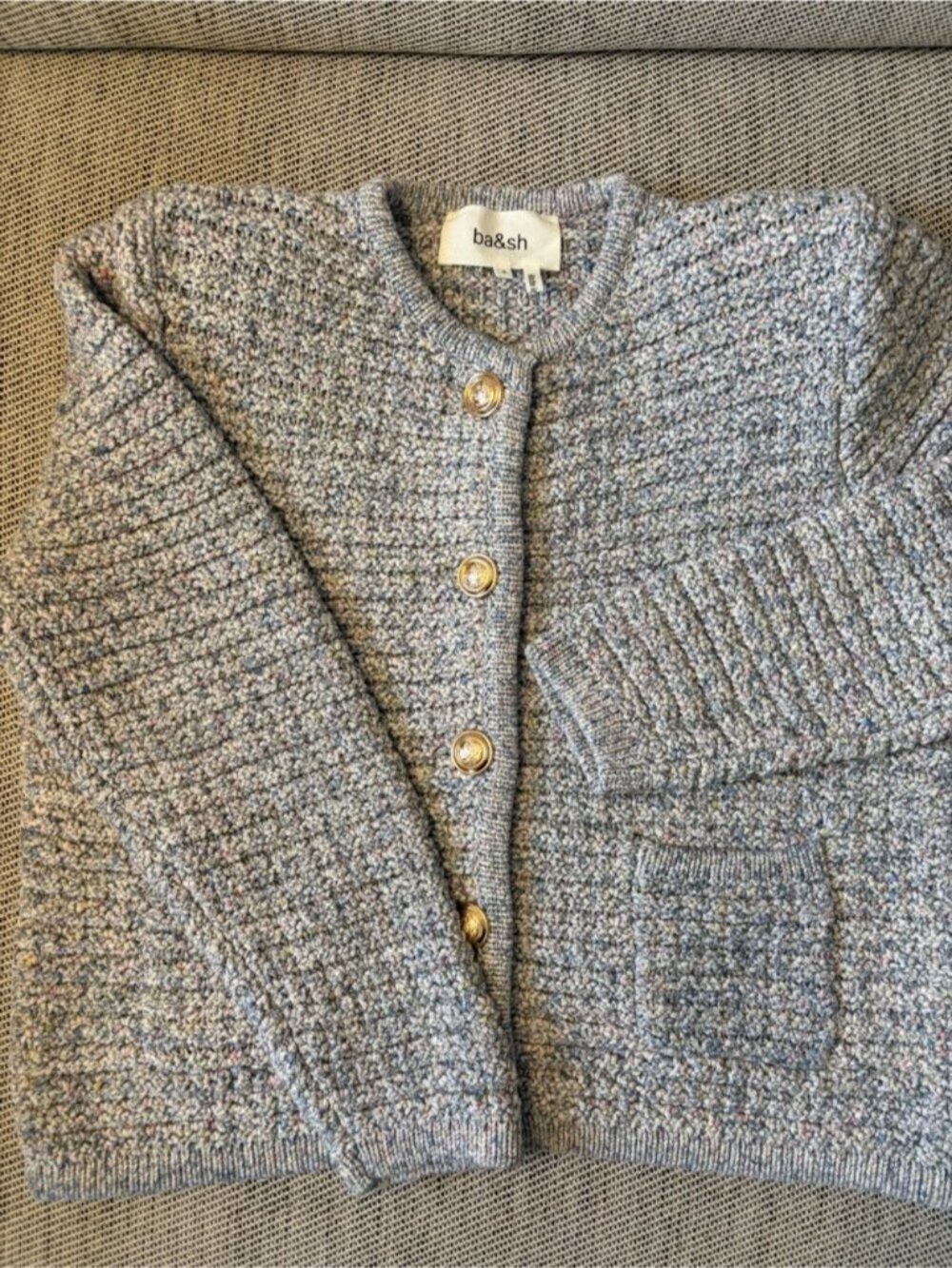 ba&sh Bash Guspa Multicolor Tweed Cardigan Jacket Gray Pastel Multi | size 1 / S - Picture 11 of 16
